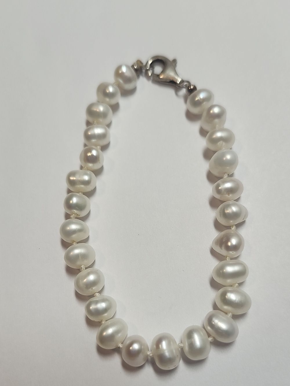 Real Freshwater Pearl Bracelet - White Pearls With Sterling Silver Clasp 6.75"